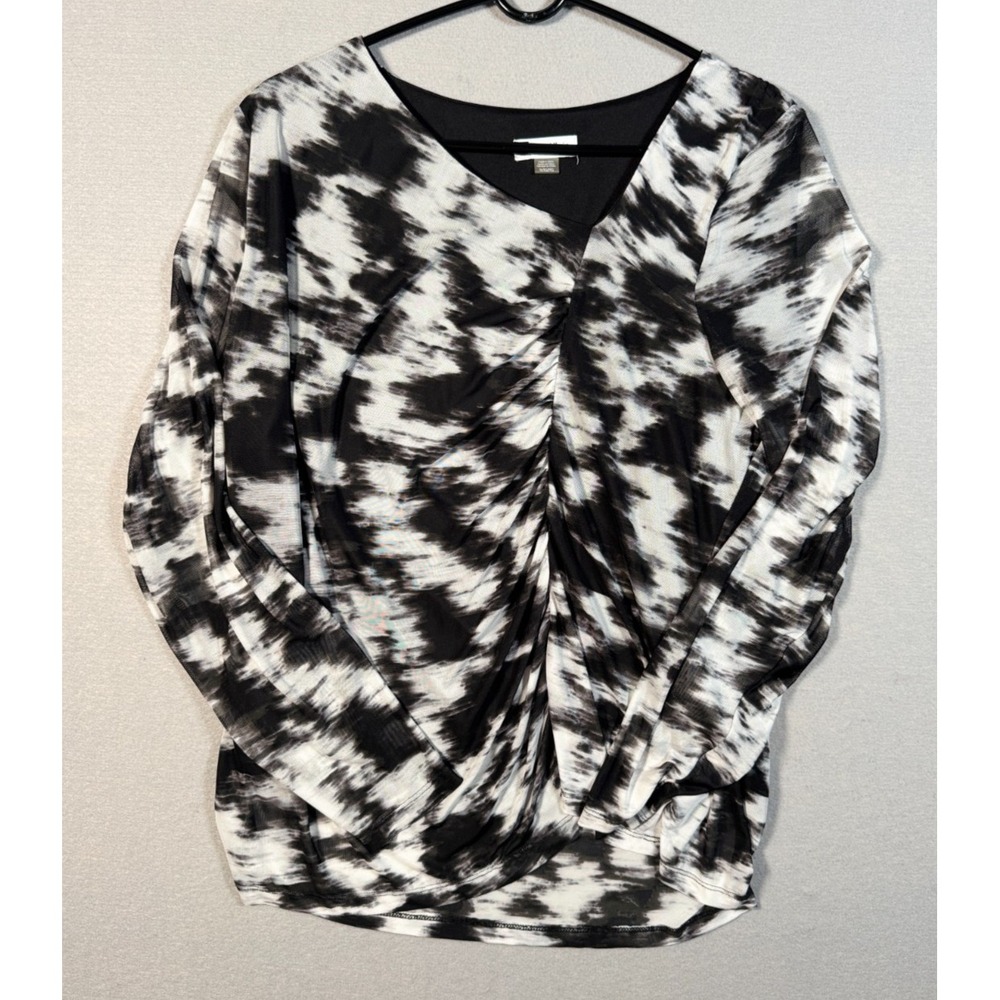 Calvin Klein Women's Abstract Print Black & White Knit Blouse - Size 1X - Poly